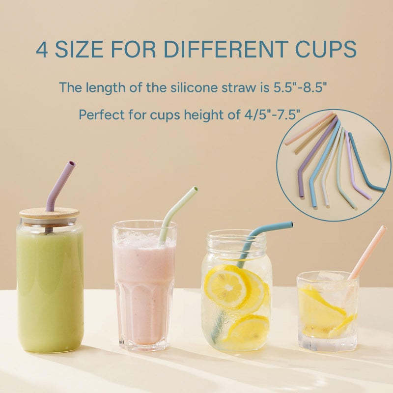 Tegion 4-Size Reusable Silicone Straws with Travel Keychain Cases-Portable Collapsible For Cruise Ships, Short-Long Size For 4-20 oz Tumblers,Kids Toddlers Adults, Standard&Wide For Regular Liquid&Smoothie - Image 2