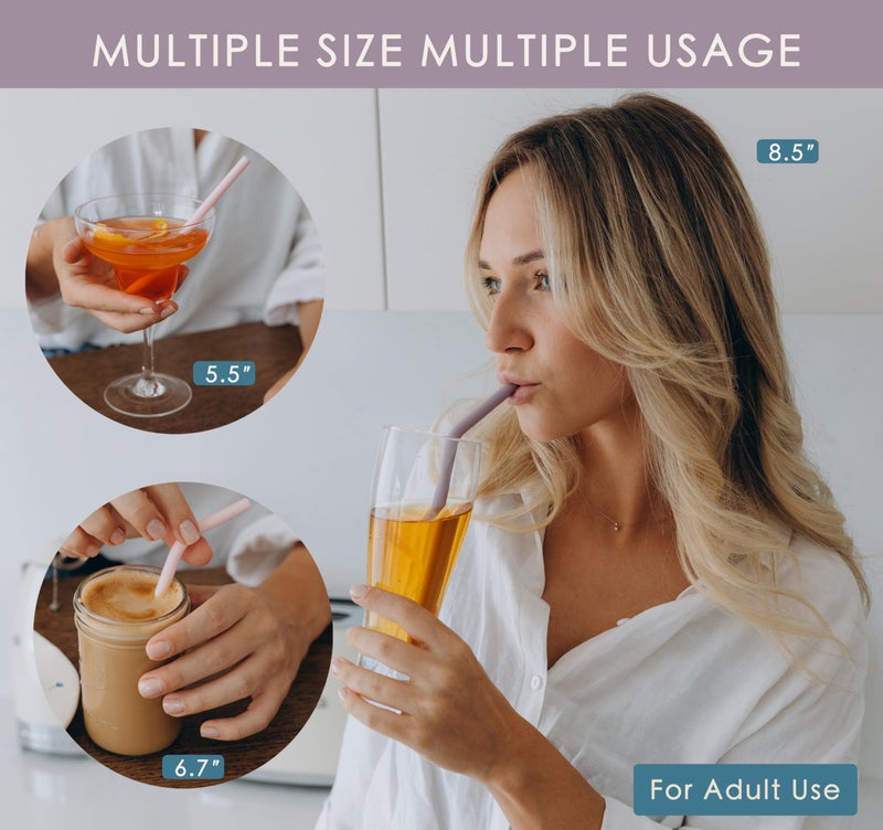 Tegion 4-Size Reusable Silicone Straws with Travel Keychain Cases-Portable Collapsible For Cruise Ships, Short-Long Size For 4-20 oz Tumblers,Kids Toddlers Adults, Standard&Wide For Regular Liquid&Smoothie - Image 4