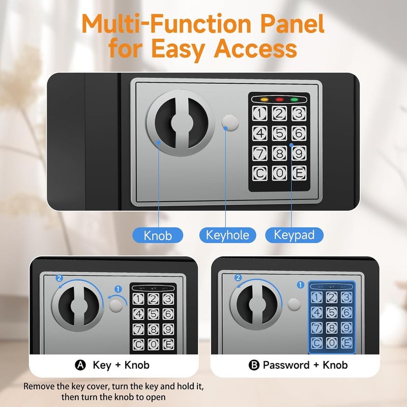 KN Enterprise Extra Large Heavy Duty Home Safe Fireproof Waterproof AntiTheft Digital Home Security Safe Box With Fireproof Document Bag Steel Black Combination with Key Lock - Image 4