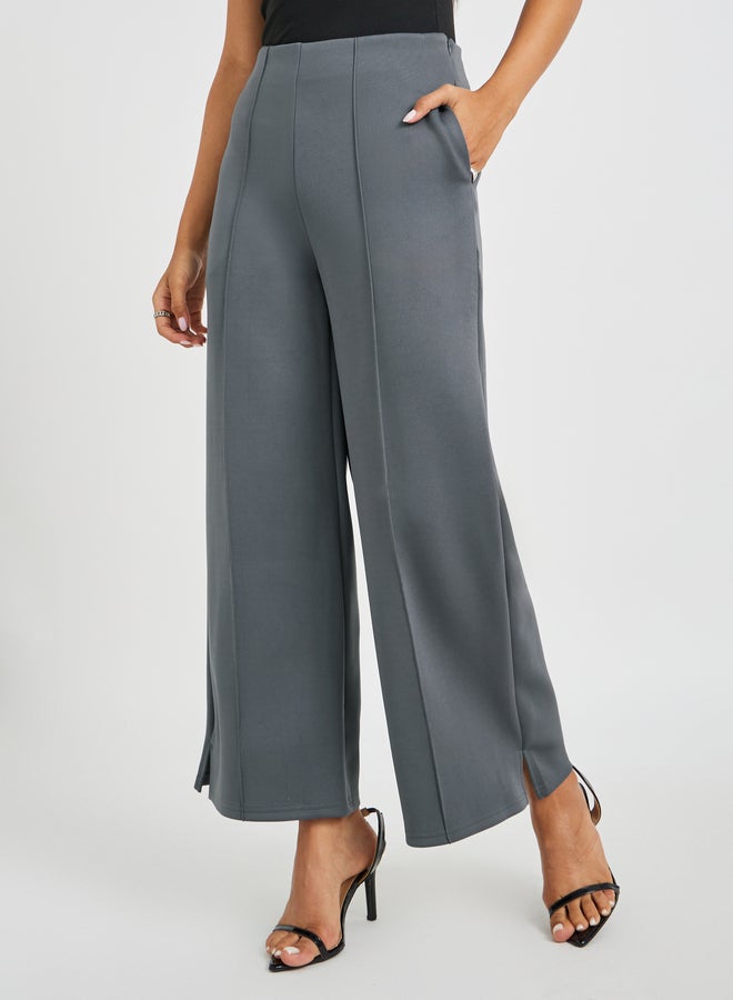 ستايلي بنطلون محبوك مستقيم بفتحة و تفاصيل ثنيات الدبوس - Image 2