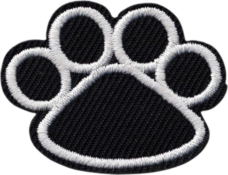 Square Deal Recordings & Supplies Paw Print  Black with White Trim  Embroidered Iron on Patch 