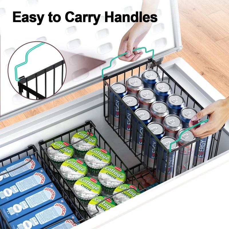 MSERCUOR Freezer Organizer Bins, 4 Pack Stackable Deep Chest Freezer Organizer Bins, Foldable Baskets with Handles, Black Storage Container Baskets for 5/ 7 Cu.FT Deep Freezer Sort Frozen Meats - Image 4