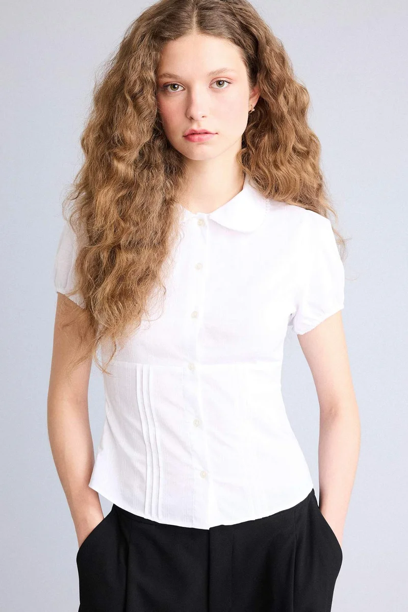 ديفاكتو Slim Fit Baby Collar Short Sleeve Shirt