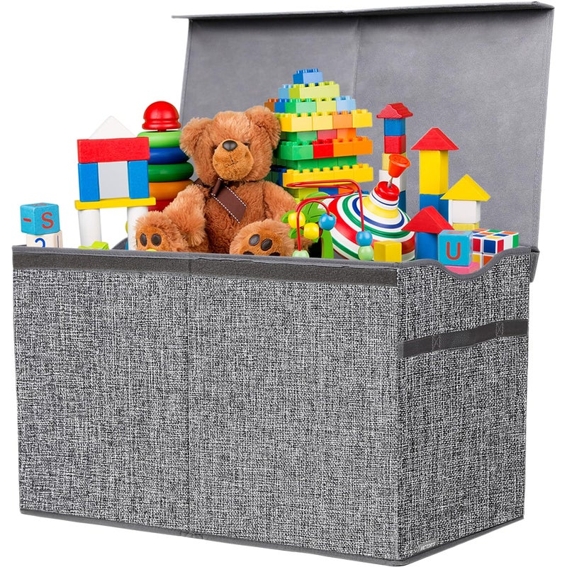 YOLOXO YOLOXO Toy Box Chest Collapsible Sturdy Storage Bins with Lids Extra Large Kids Toy Storage Organizer Boxes Bins Baskets for Kids Boys Girls Nursery Room Playroom Closet Linen Gray 