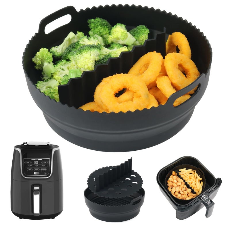 YQL Foldable Air Fryer Silicone Liner with Divider for Ninja Air Fryer MAX 52L Round Air Fryer Accessories Reusable Trays for Instant 57L Tefal 5L COSORI 4755L Russell Hobbs 5L Airfryer