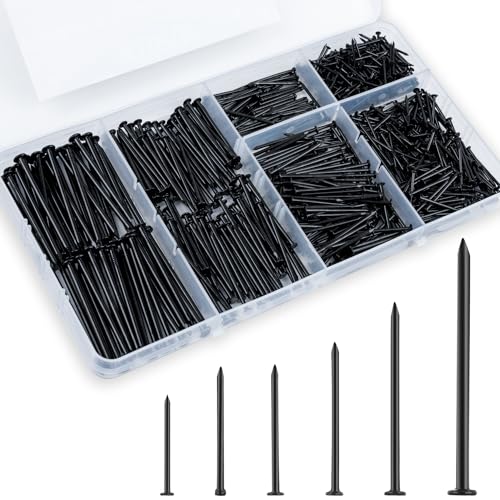 KURUI Black Nails for Hanging Wall Decor Tapestry Pictures Frame,700pc Picture Hangers for Bedroom Bathroom Office, 6 Sizes Small Finish Nails Assortment Kit,640 Frame Nails and 60 Finishing Nails - Image 1
