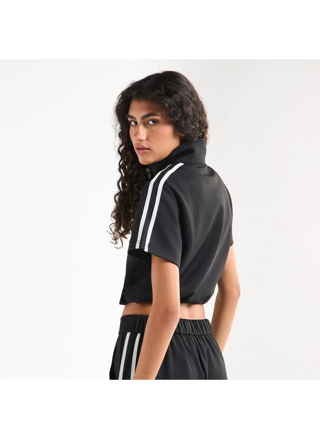 FAV Solid Crop T-shirt with Short Sleeves and Zip Closure  - Image 3