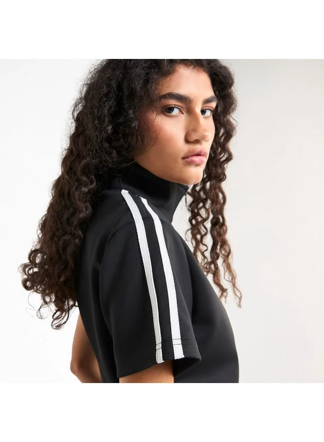 Splash FAV Solid Crop T-shirt with Short Sleeves and Zip Closure