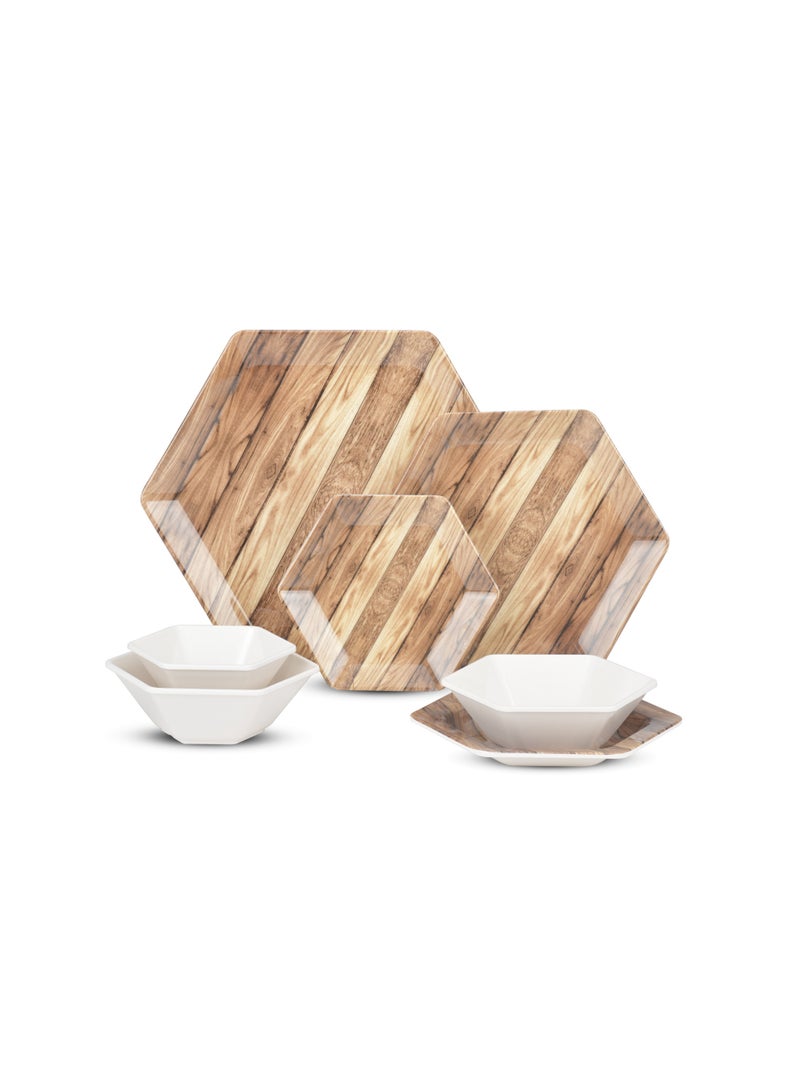 Diamond Home طقم عشاء ميلامين هيكسا 31 ق خشبي بني فاتح * اسود - Image 3