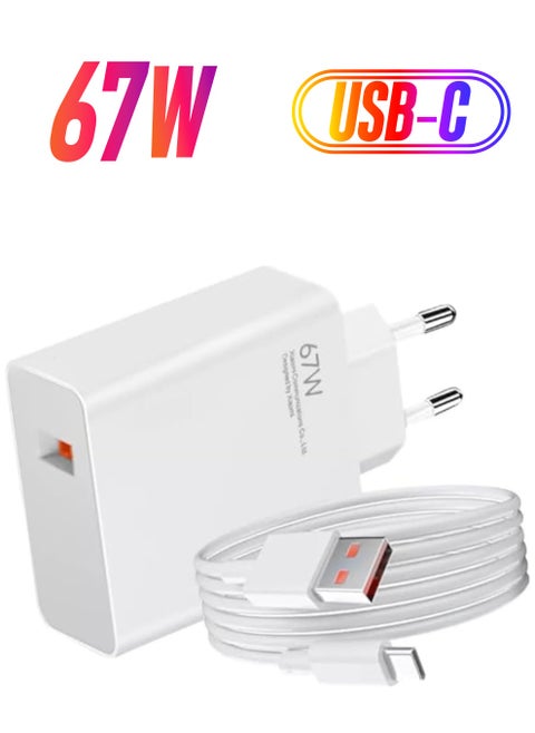 67W EU Fast Charge Power Adapter & 6A Type-C Cable for Xiaomi Redmi, Mi 11 Ultra, Note 9/10/11 PRO20 – Fast Charging with USB-C Wire
