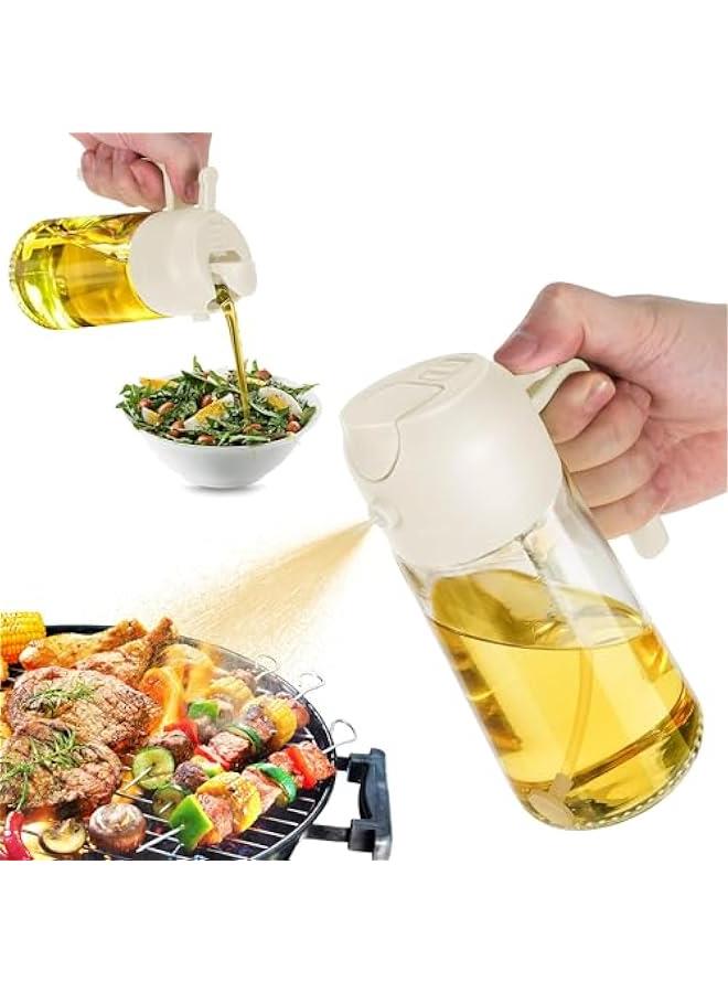 HOOKOR 16oz Oil Dispenser Bottle for Kitchen - 2 in 1 Olive Oil Dispenser and Oil Sprayer - 470ml Olive Oil Bottle - Oil Sprayer for Cooking, Kitchen, Salad, Barbecue White (White) - Image 1
