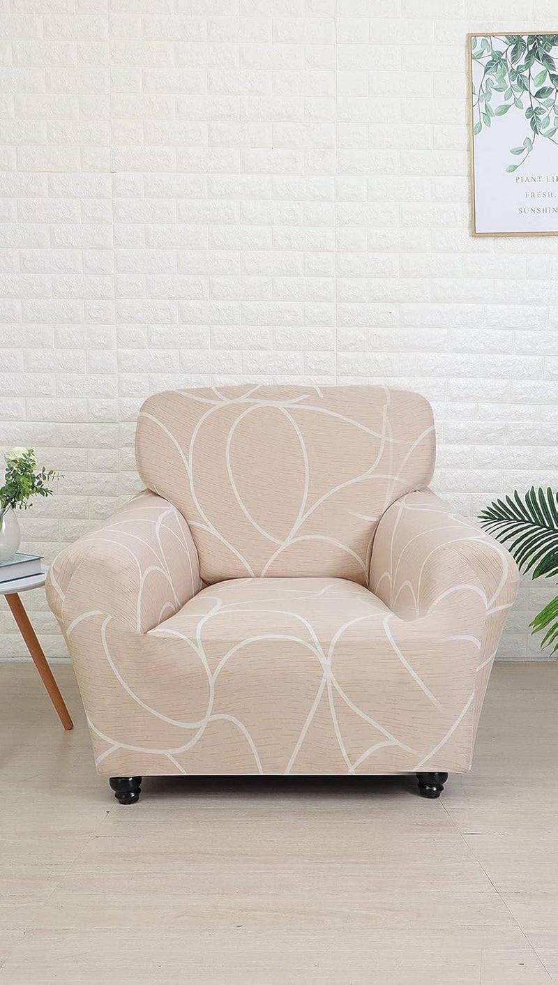 home by Nilkamal Polyester 1 Seater Sofa Cover Geometric Elegance Curvy Pattern Stretachable Fitted Cover Washable Couch Cover with Universal fit Set of 1140 x 90 cm Peach White - Image 1
