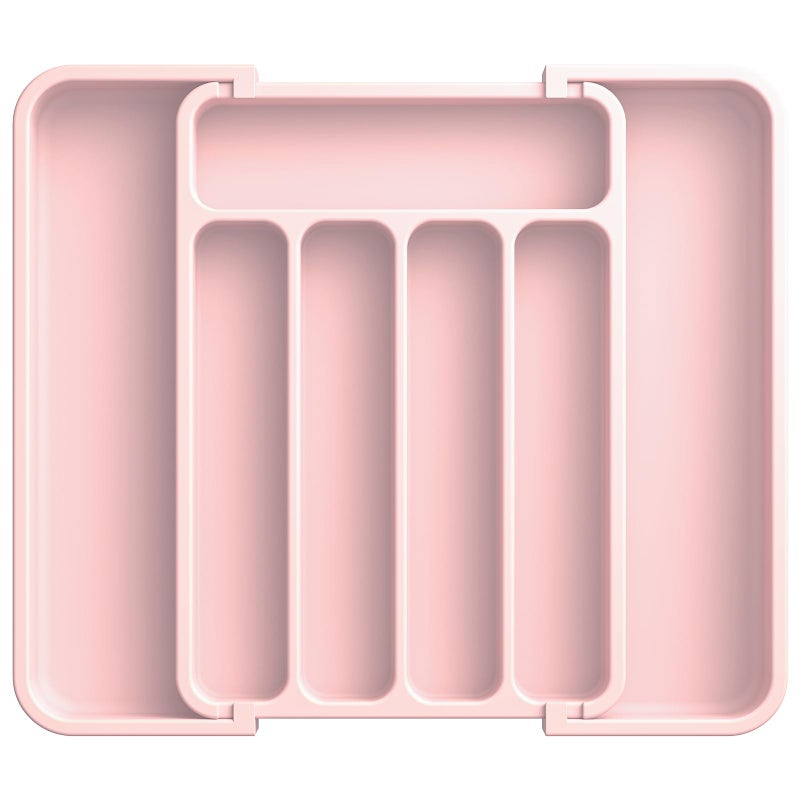 Aujen Silverware Organizer - Expandable Kitchen Drawer Organizer, Adjustable Utensil Organizer, Cutlery Tray for Forks, Knives, Multipurpose Kitchen Organizers and Storage Solution, Pink, Medium - Image 1
