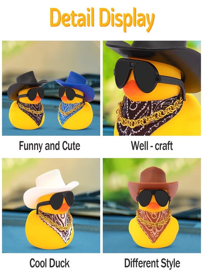 wonuu Car Dashboard West Cowboy Hat Rubber Ducks Decorations, Rubber Ducky for Car Ornament Cute Duck with Hat, Glasses, Necklace, Scarf (Black) - Image 4