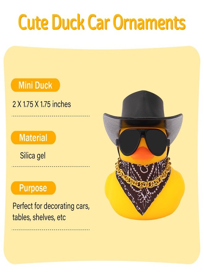 wonuu Car Dashboard West Cowboy Hat Rubber Ducks Decorations, Rubber Ducky for Car Ornament Cute Duck with Hat, Glasses, Necklace, Scarf (Black) - Image 3