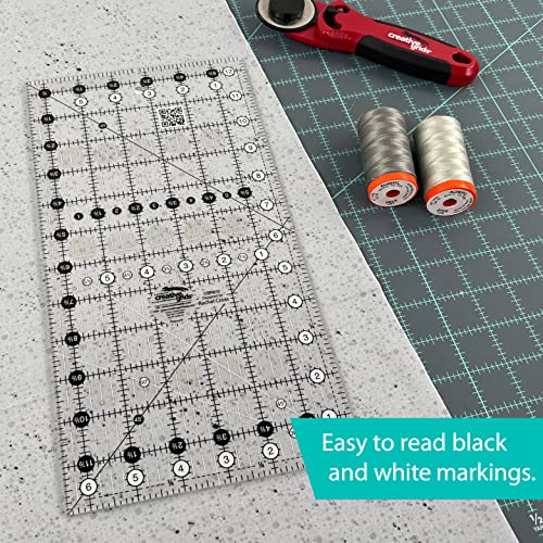 Creative Grids Quilt Ruler 6-1/2in x 12-1/2in Rectangle – CGR612 – Made in USA, Non-Slip Grip Acrylic Quilting, Sewing, Crafting, Patchwork Ruler for Measuring & Cutting Fabric - Image 2