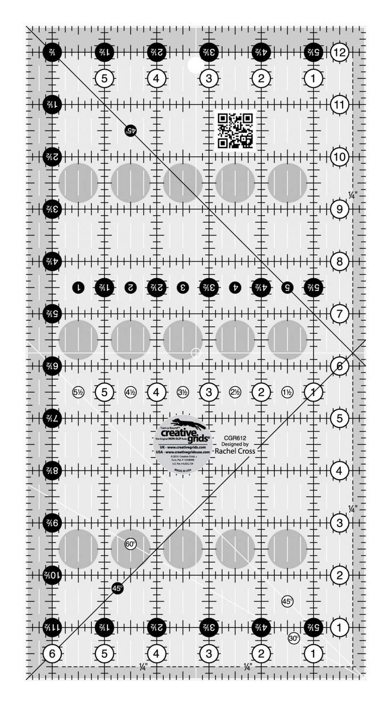 Creative Grids Quilt Ruler 6-1/2in x 12-1/2in Rectangle – CGR612 – Made in USA, Non-Slip Grip Acrylic Quilting, Sewing, Crafting, Patchwork Ruler for Measuring & Cutting Fabric - Image 5