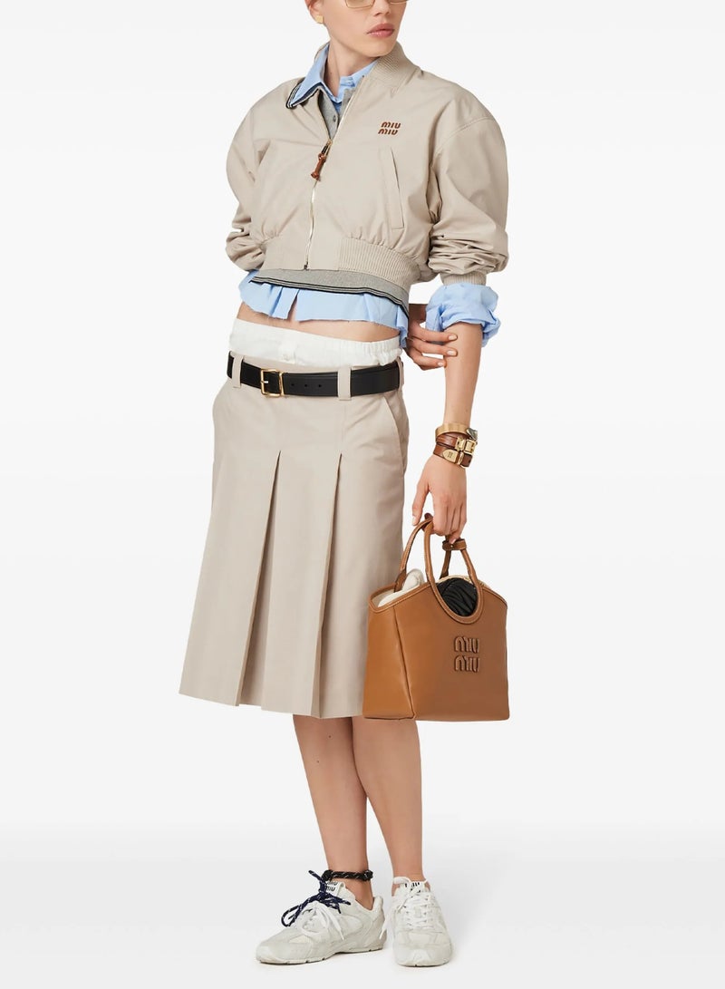 مياو مياو حقيبة توت جلدية MIU IVY، حقيبة يد نسائية، حقيبة هوبو نسائية، حقيبة كتف نسائية، حقيبة كروس نسائية، حقيبة سفر نسائية، بنية اللون - Image 3