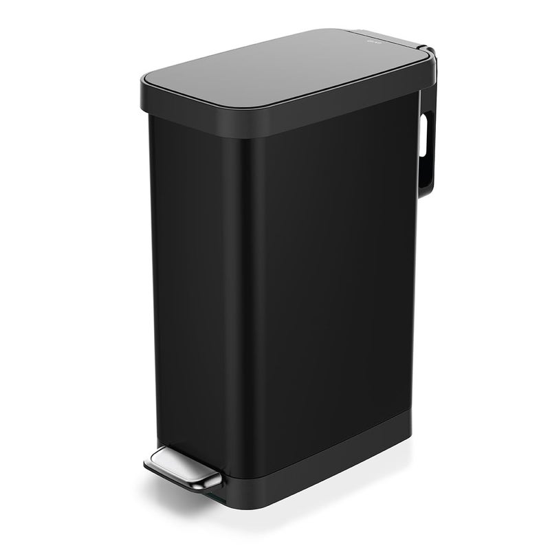 Glad Slim Trash Can with Clorox Odor Protection - Narrow Kitchen Garbage Bin with Soft Close Lid, Step On Foot Pedal and Waste Bag Roll Holder, Black, 12 Gallon/45 Liter - Image 1
