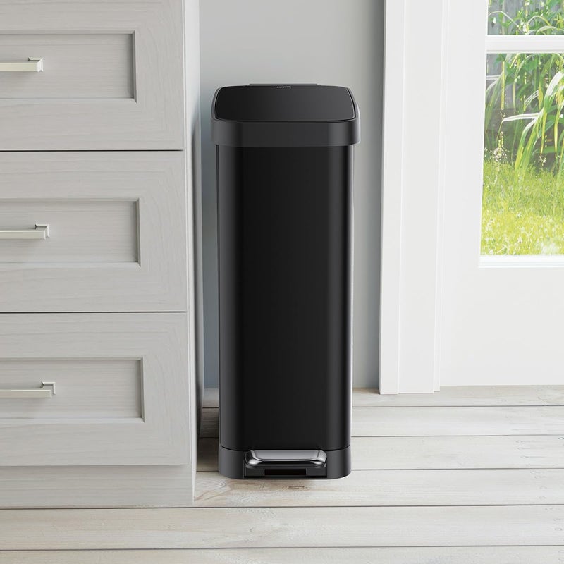 Glad Slim Trash Can with Clorox Odor Protection - Narrow Kitchen Garbage Bin with Soft Close Lid, Step On Foot Pedal and Waste Bag Roll Holder, Black, 12 Gallon/45 Liter - Image 5
