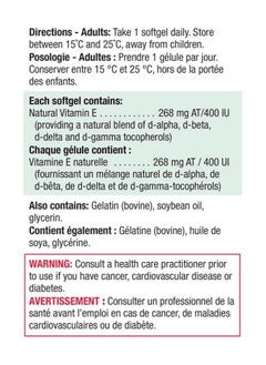 Jamieson Vitamin E 400 IU Premium Complex with Mixed Tocopherols 120 Count  - Image 3