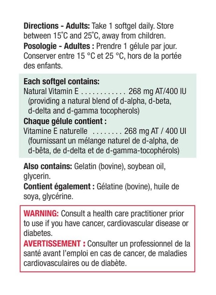 Jamieson Vitamin E 400 IU Premium Complex with Mixed Tocopherols 120 Count  - Image 3
