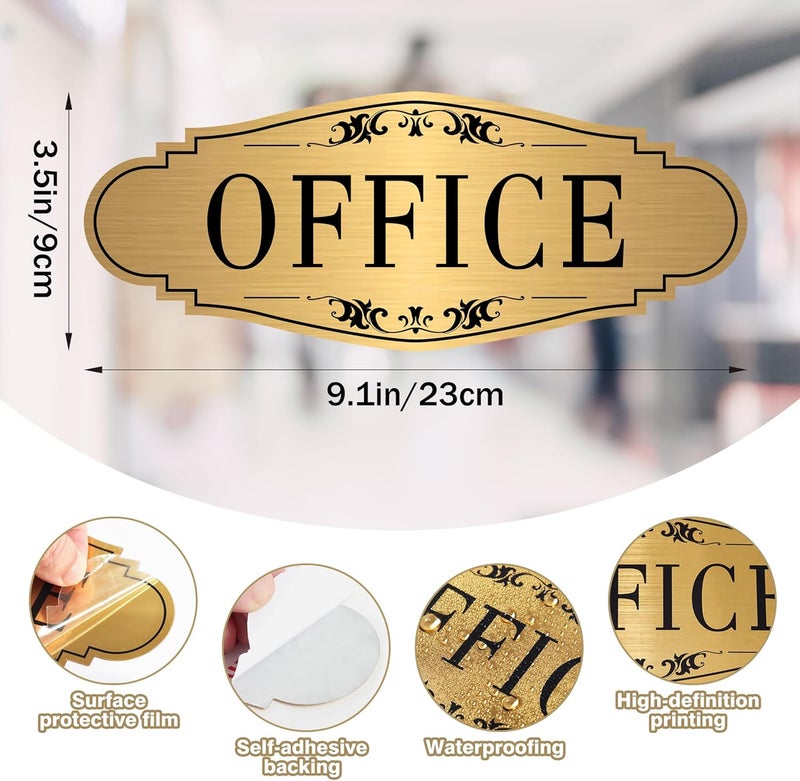 LUHIMO The Office Door Sign for Home and Business，Self-Adhesive Waterproof and Fade-Resistant Brushed Gold Office Sticker for House，Business，Door, Window - Image 2