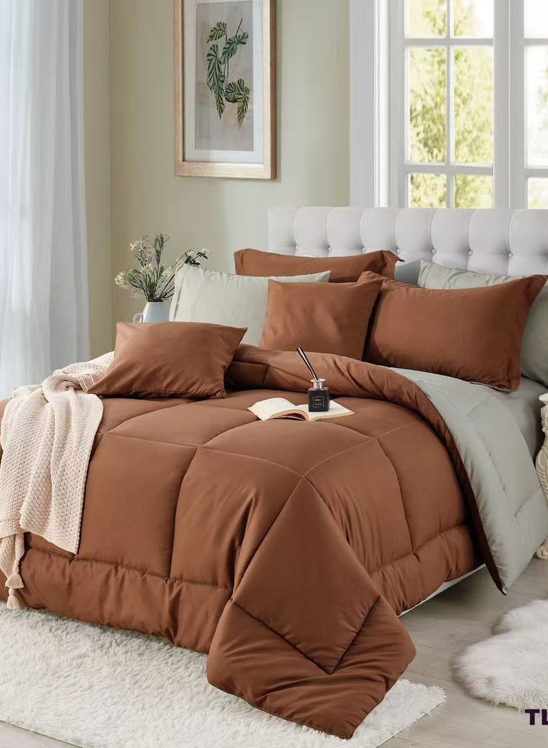 طقم لحاف مفرش بحشوة قطن، بخامة مايكروفايبر ناعم، مكون من 8 قطع، مقاس نفرين 220x240 سم، لحاف فندقي