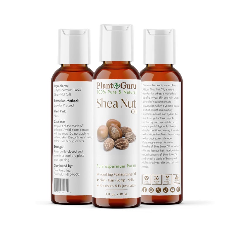 Plant Guru African Shea Nut Butter Oil 2 fl. oz. 100% Pure Natural Skin, Face, Hair Growth And Moisturizer. DIY Body Butters, Lotions, Creams, Lip Balm And Soap Making. - Image 2