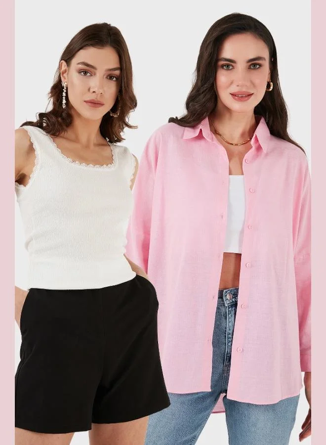 Lela Lela Stretch Cotton Oversize Fit 2-Pack Shirt-Undershirt Set Women's SHIRT-Undershirt Set 67810014979S2