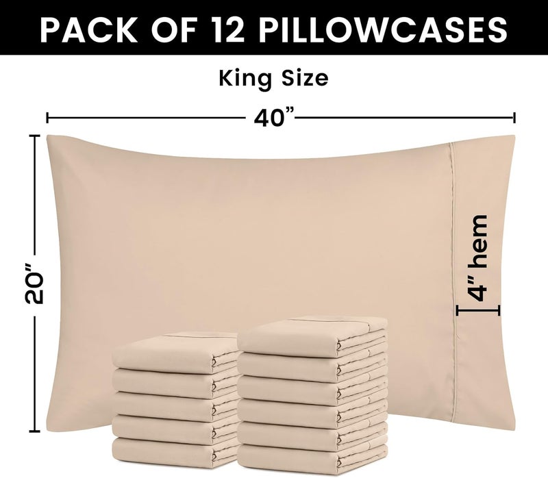 Utopia Bedding King Pillow Cases - 12 Pack - Envelope Closure - Soft Brushed Microfiber Fabric - Shrinkage and Fade Resistant Pillow Covers King Size 20 X 40 Inches (King, Beige) - Image 3