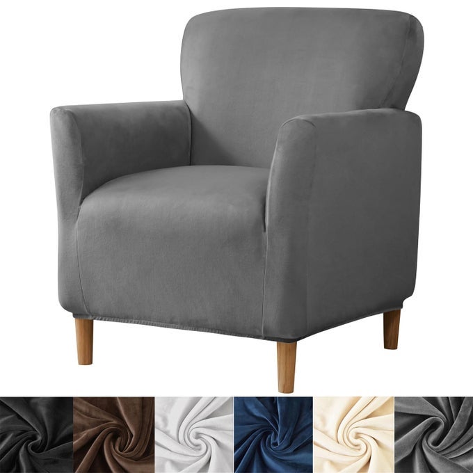BANQUET ARMCHAIR SLIPCOVERSTRETCH VELVET ARMCHAIR COVER SOFT CHAIR COVERS WITH ARMS FOR LIVING ROOM FURNITURE PROTECTOR DARK GRAY