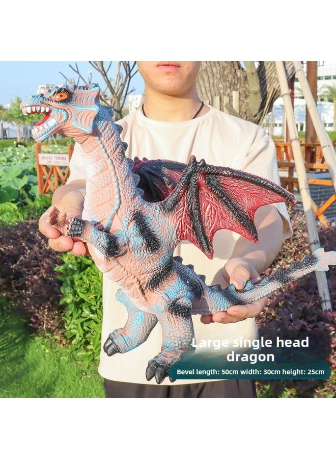 Large Size Simulation Soft Glue Dinosaur Toy Sounding Tyrannosaurus Rex Triceratops Animal Model Boys Children's Stall-Color:Blue Single Dragon 50cm - Image 1