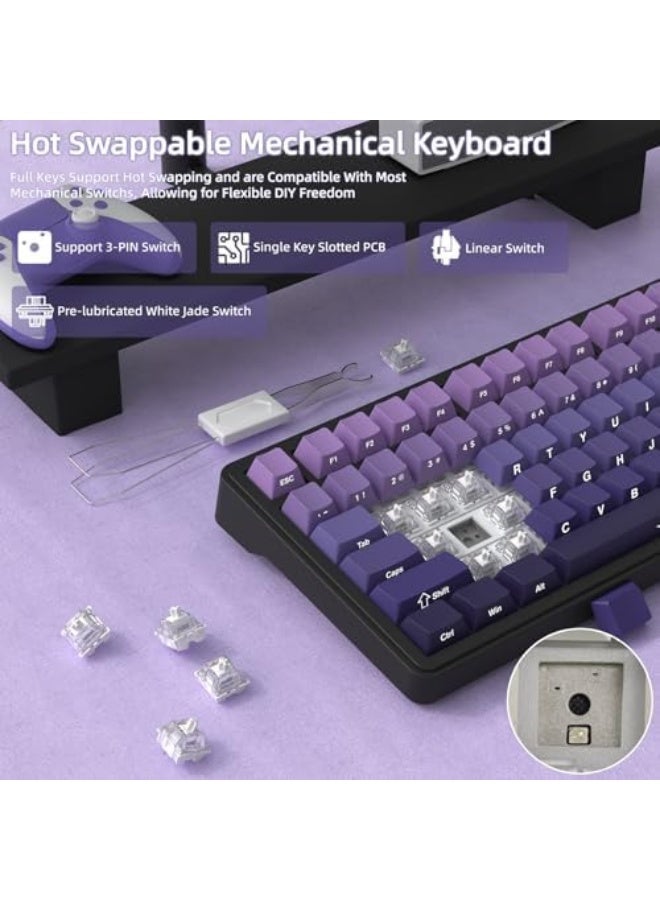 لوحة مفاتيح ميكانيكية X85 مع أزرار، لوحة مفاتيح ألعاب لاسلكية 75% (BT5.0/2.4G/USB-C) مع تعبئة بخمسة طبقات، RGB، سعة 5000 مللي أمبير، لوحة مفاتيح قابلة للتبديل بسلاسة مع طباعة جانبية من PBT (لون أرجواني) - Image 5