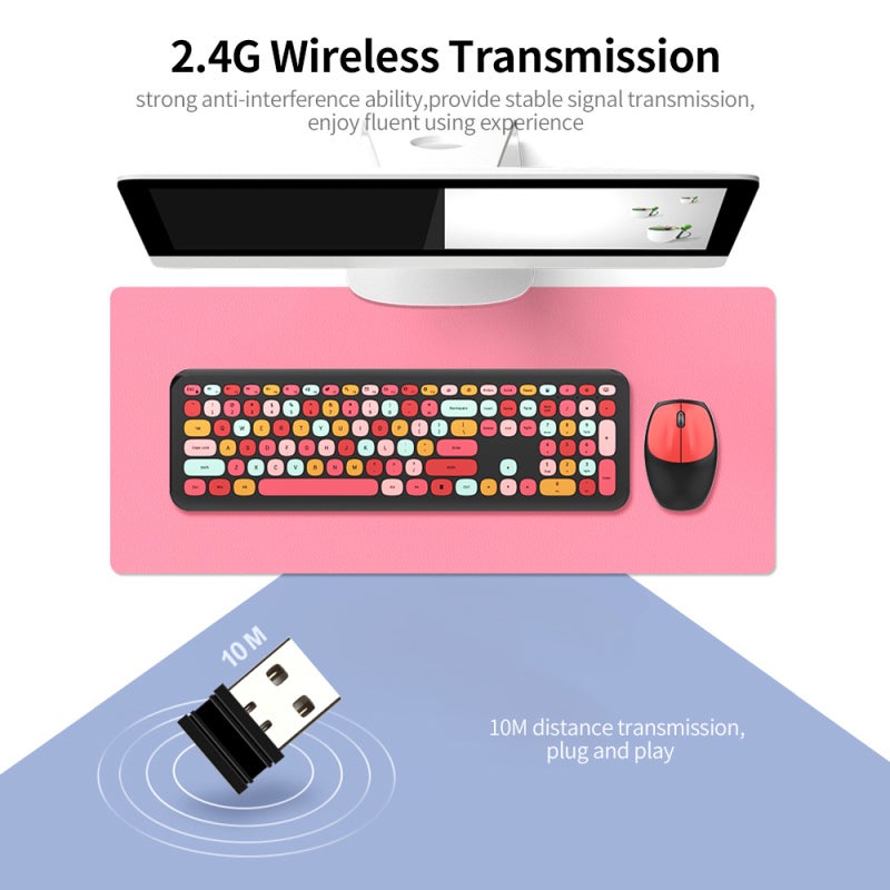MOFii Wireless Combo Keyboard 110 Keys 2.4G Ergonomic Design - Cute Portable Compact Keyboard with Mixed Colors Option for Girls at Home Office - Image 5