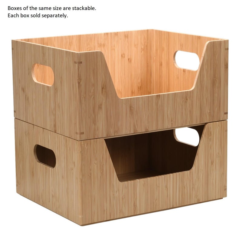 MobileVision Bamboo Storage Box with Open Front Stackable Bin Organizer to use in kitchen pantries, cabinets and countertops, 14 x 11 x 6.5 inches - Image 4