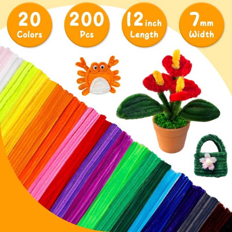 Mnuizu 200 Pcs Pipe Cleaners, 20 Multi-Colored Chenille Stems Bulk Thick Chenille Stem Fuzzy Sticks for Adults (20 Colors) - Image 2