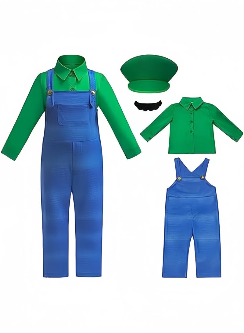 Super Costume for Kids Plumber Jumpsuit with Hat Mustache Gloves Accessory Halloween Cosplay Costume - Image 1