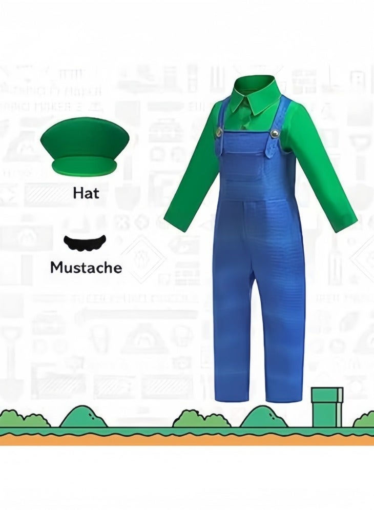 Super Costume for Kids Plumber Jumpsuit with Hat Mustache Gloves Accessory Halloween Cosplay Costume - Image 2