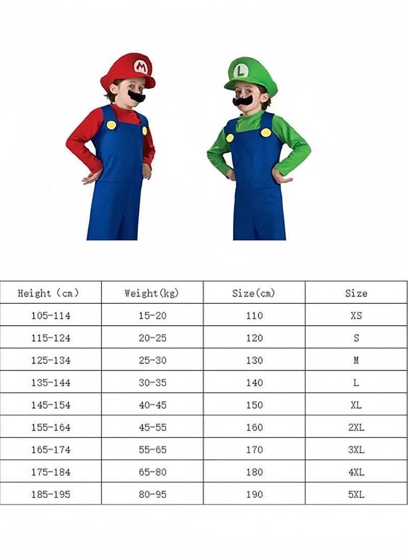 Super Costume for Kids Plumber Jumpsuit with Hat Mustache Gloves Accessory Halloween Cosplay Costume - Image 4