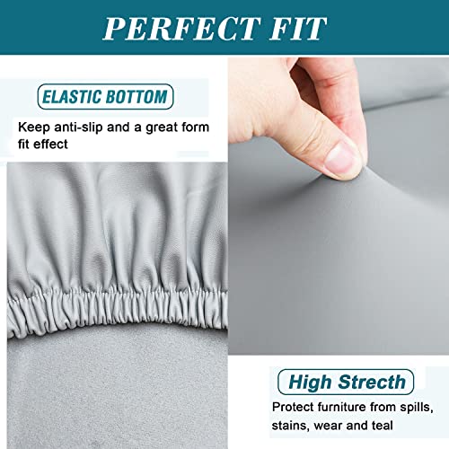 HFCNMY Bar Stool Chair Covers, 4 Pack Stretch Waterproof PU Bar Stool Covers with Backs Washable Bar Chair Covers Swivel Barstool Covers Slipcovers with Back for Low Short Back Chair Light Gray - Image 4