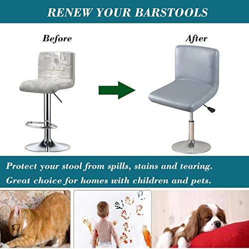 HFCNMY Bar Stool Chair Covers, 4 Pack Stretch Waterproof PU Bar Stool Covers with Backs Washable Bar Chair Covers Swivel Barstool Covers Slipcovers with Back for Low Short Back Chair Light Gray - Image 5
