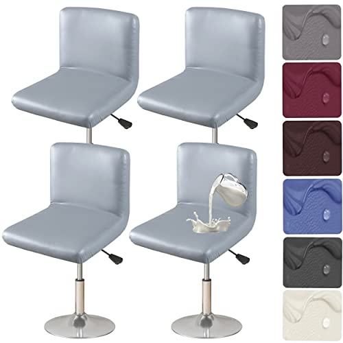 HFCNMY Bar Stool Chair Covers, 4 Pack Stretch Waterproof PU Bar Stool Covers with Backs Washable Bar Chair Covers Swivel Barstool Covers Slipcovers with Back for Low Short Back Chair Light Gray - Image 1