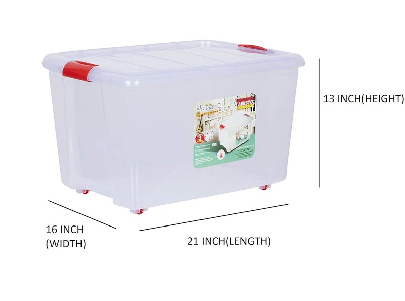 Aristo ARISTO Multipurpose Plastic Storage Container Box with Wheels 45 LTR Clear Transparent Rectangular - Image 3