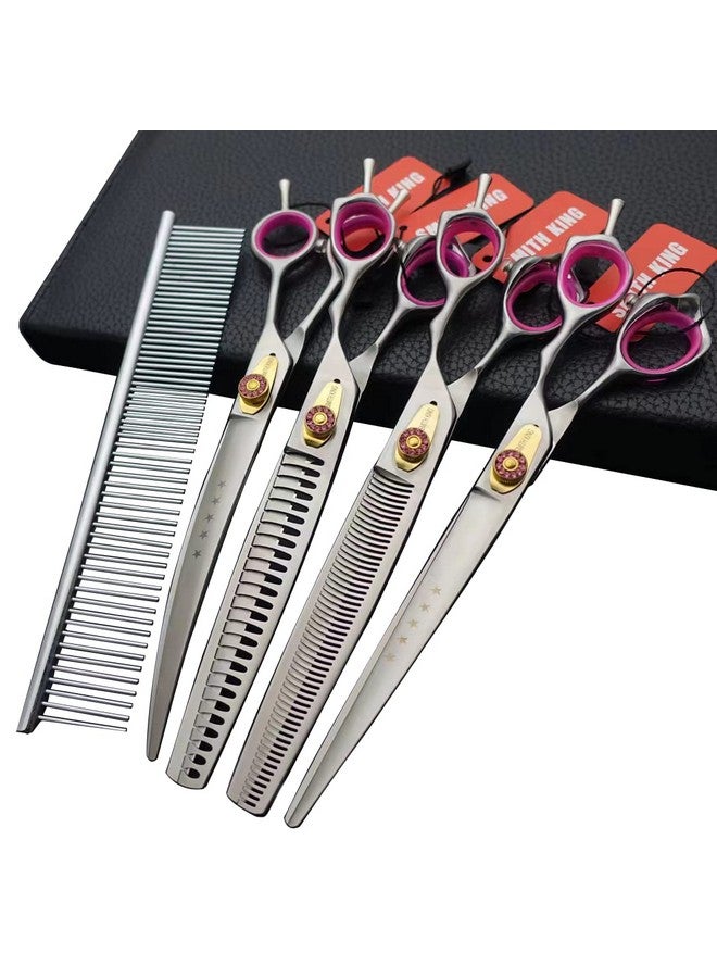 Smithking Professional Dog Grooming Shears Set Dogs Straight & Thinning & Curved Scissors & Chunkers Scissorswith Comb In 1 Set For Right-Handed & Left-Handed (8.0 Silvery Right-Handed) - Image 1