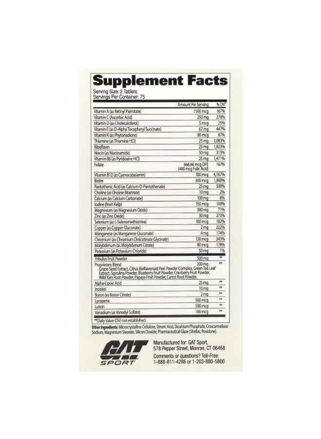 جي أيه تي سبورت GAT Sport Mens Multi+Test – فيتامينات متعددة كاملة مع دعم التستوستيرون والطاقة، 150 قرصًا - Image 4