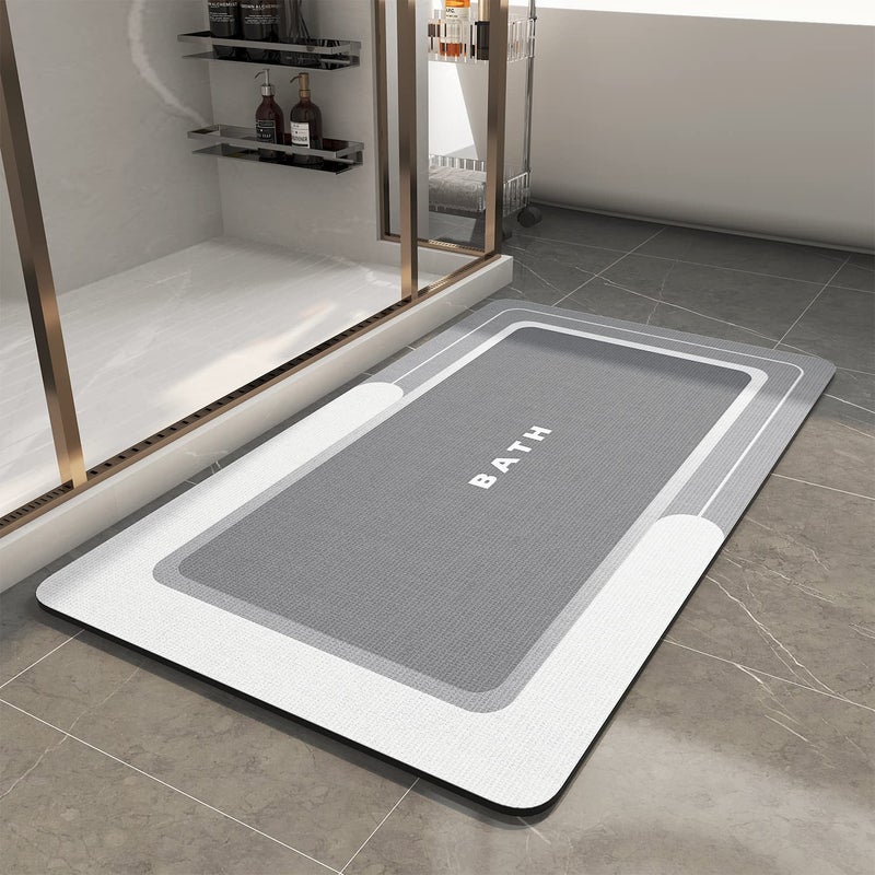 MontVoo-Bath Mat-Bathroom Mat Rug Non Slip Super Absorbent Stain Resistant Quick Dry Thin Bathroom Rug-Bath Mats for Bathroom Floor Bathtub Vanity-Bathmat Bath Rug Easy Care 17"x35" Grey - Image 1