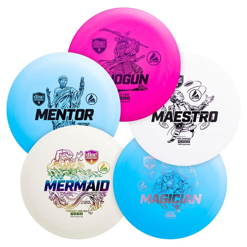 Discmania Disc Golf Set 5 Pack Active Line Disc Golf Starter Set Shogun Maestro Magician Mermaid Mentor Base Plastic Easy to Throw Ideal Gift for New Players Colors May Vary - Image 2