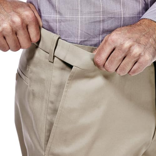 Haggar mens Premium No Iron Khaki Classic Fit Expandable Waist Flat Front Casual Pants, Khaki, 42W x 29L US - Image 2
