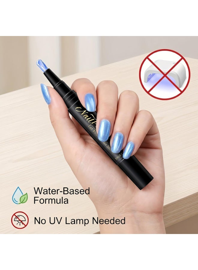 6 Colors Water-Based Nail Polish Pen Set, Pearlescent Shimmer Quick Air Dry Peelable Nail Pens, No UV Lamp Required Metallic Glitter Nail Colors for Beginner DIY Manicure - Image 5